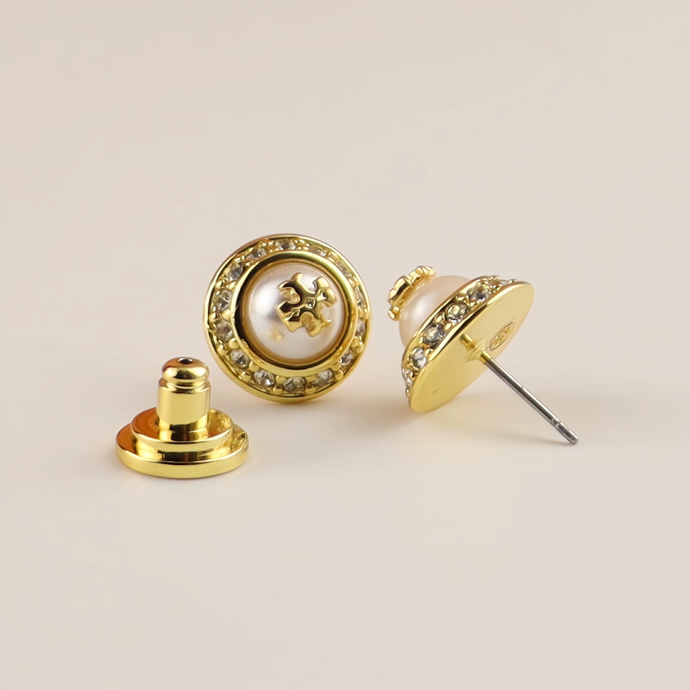 Tory Burch Copper Gold Plated Earrings Full Diamond Inlay Style